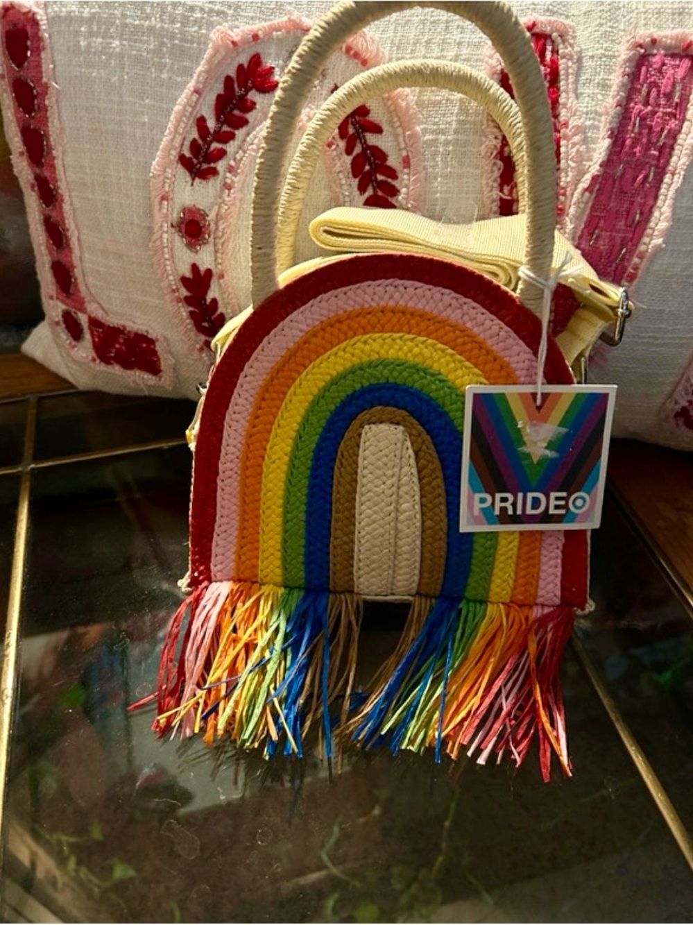 Rainbow Woven Mini Crossbody Bag – Pride Collection – Fringe Straw Purse